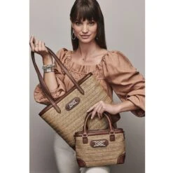 Alessa Straw Satchel -Jewelry Store alessa straw satchel natural bourbon 3