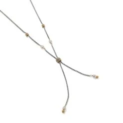 Meridian Petite Pearl Two Tone Y Necklace -Jewelry Store meridian petite pearl two tone y necklace silver pearl 2